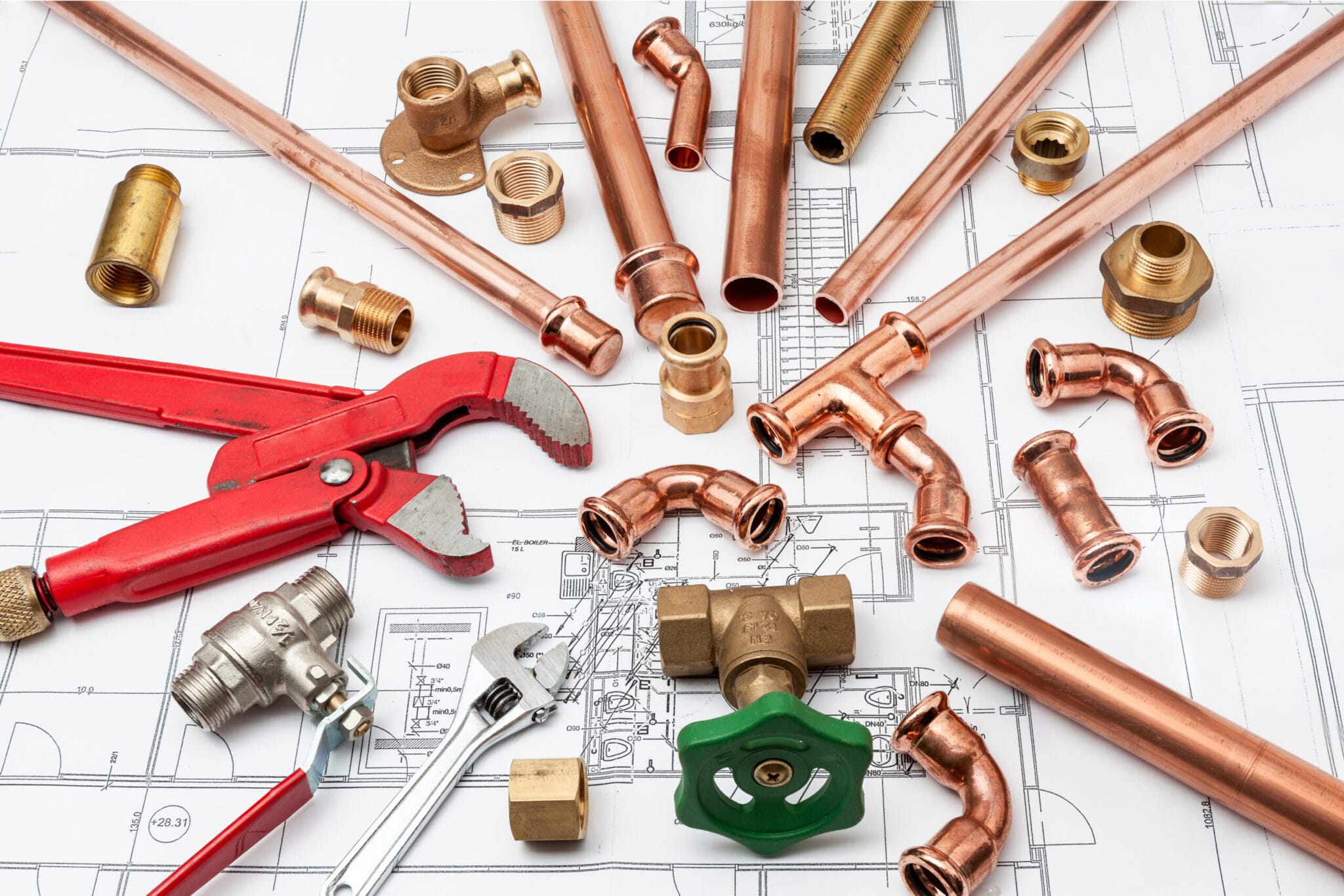 Copper pipe fittings and plumbing parts for Lynn Haven, Florida repairs