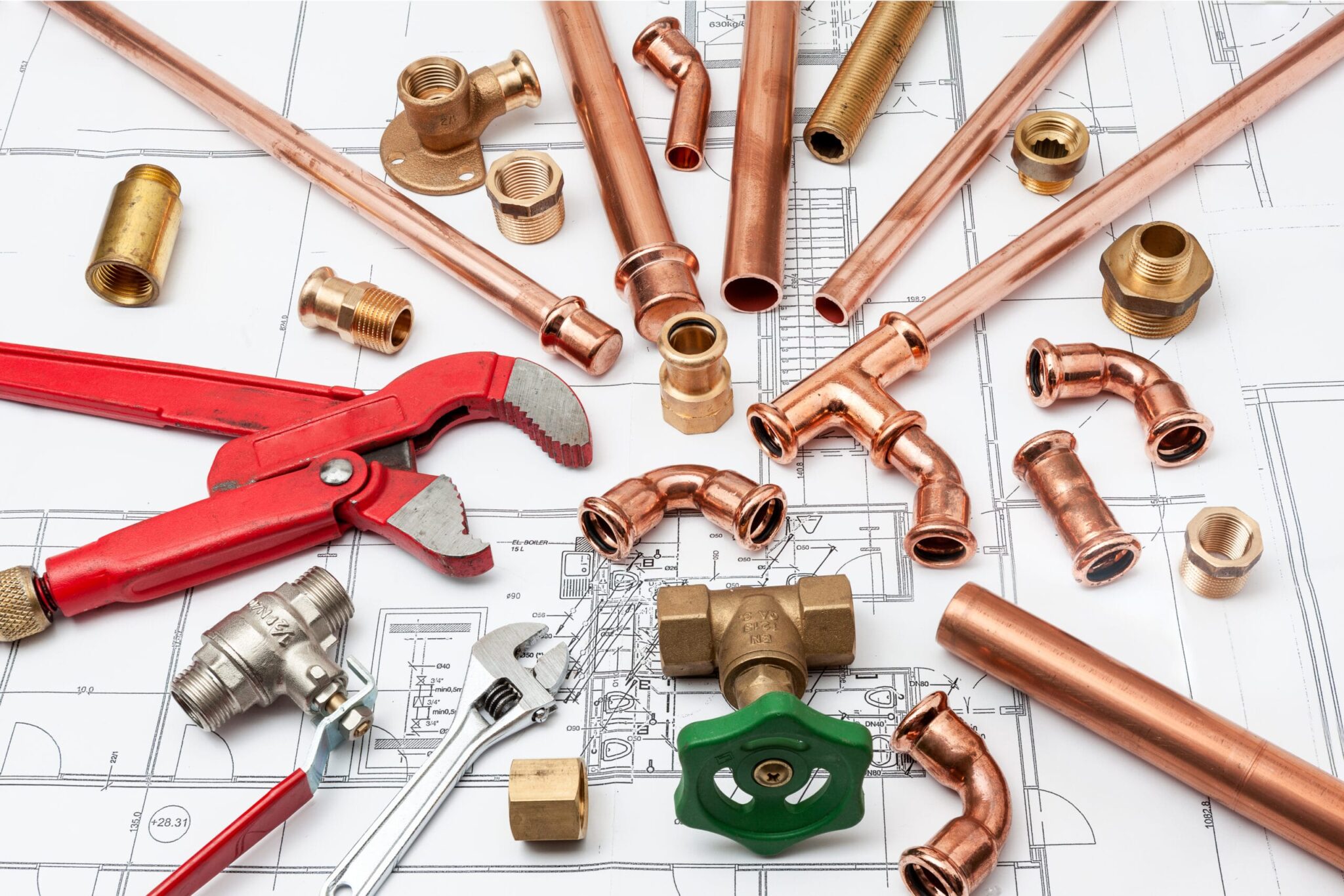 Copper pipes, fittings, valves, and plumbing tools in Lynn Haven
